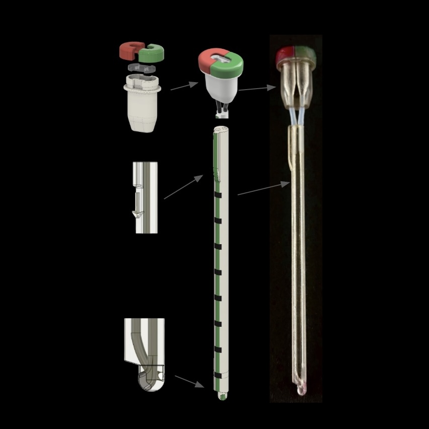 CAD image of the Bidirectional Guide beside image of final prototype