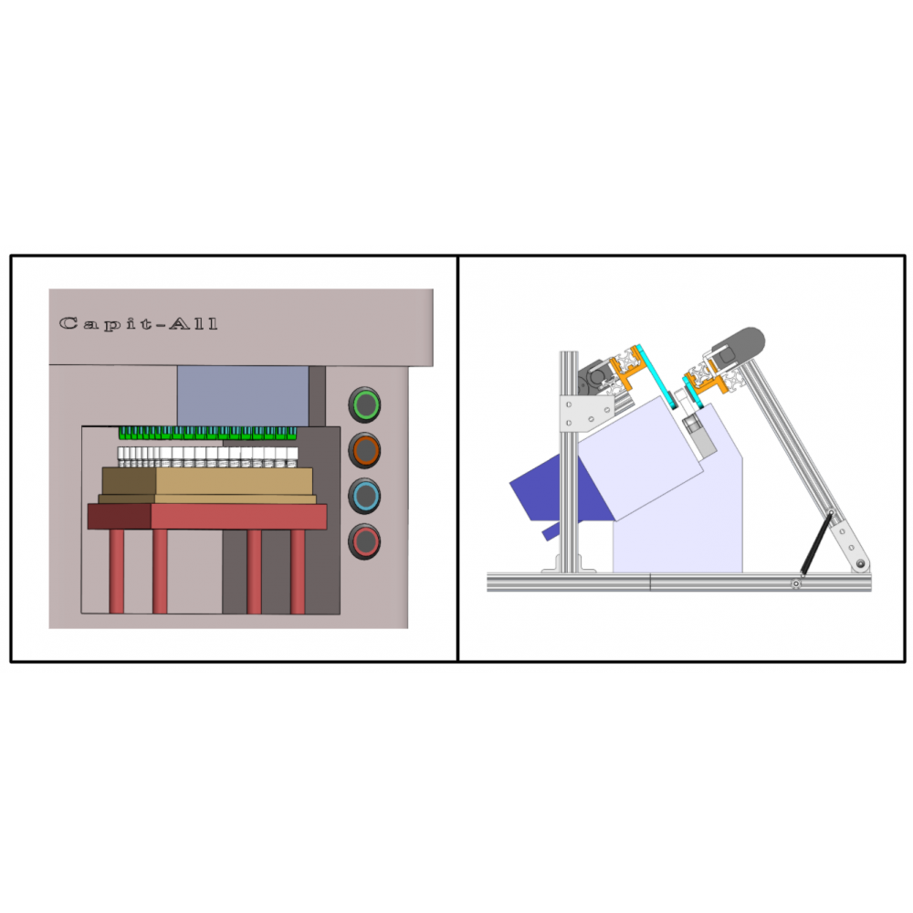 Left image: Adapters for the Capit-All machine to aid in decapping 1-1.4 mL tubes. Right image: The Parallel Beam Decapper, which decaps 5 mL tubes.