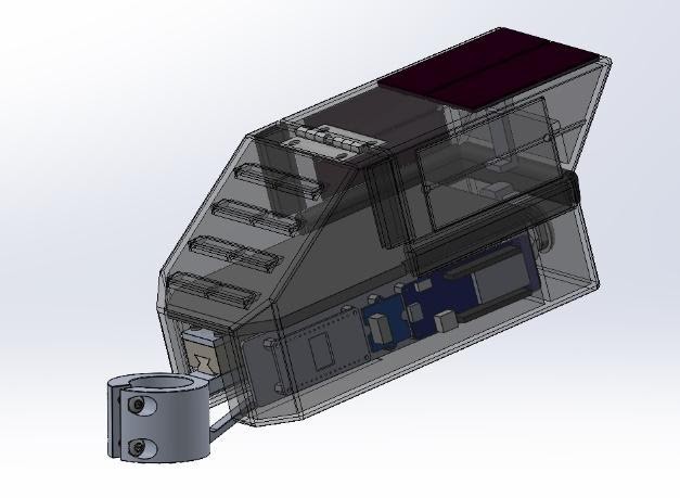 The image shows our device with electronic components inside being visible. 