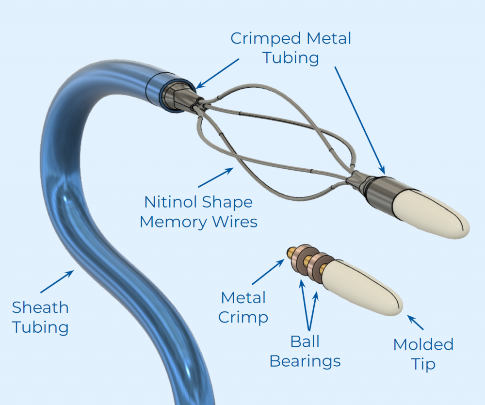 Team 18's endovascular blood clot removal tool with a non driven tip 